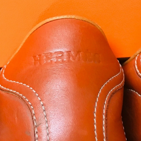 ***SOLD!!*** Hermès Brick Orange Leather Vintage Sneakers - Picture 5 of 10